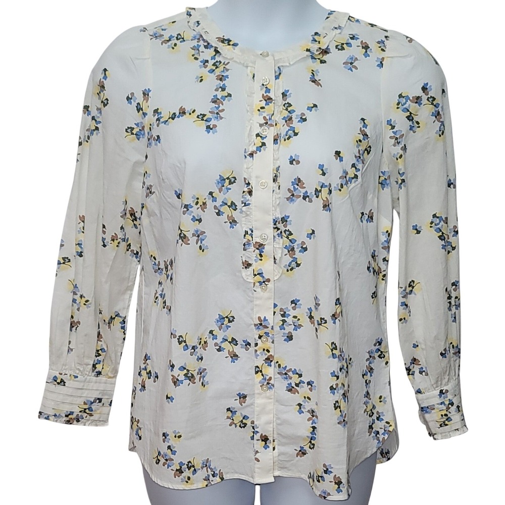Talbots Floral Button Down Ruffle Long Sleeves M … - image 1